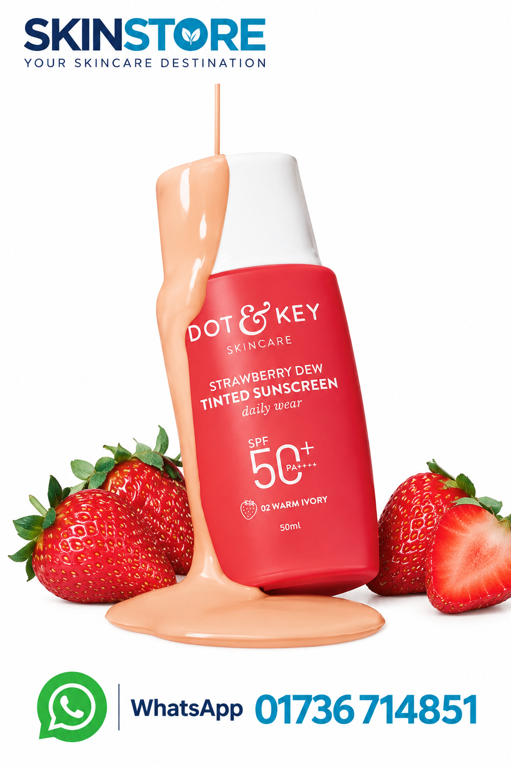 Dot & Key Strawberry Dew Tinted Sunscreen SPF50+ PA+++ 02 Warm Ivory 50ml