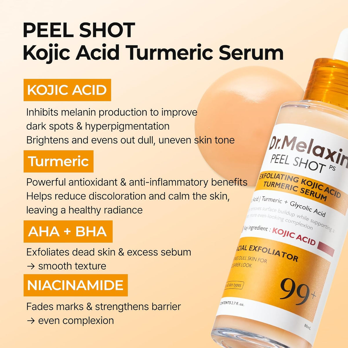 Dr Melaxin Peel Shot Exfoliating Kojic Acid Turmeric Serum 80ml