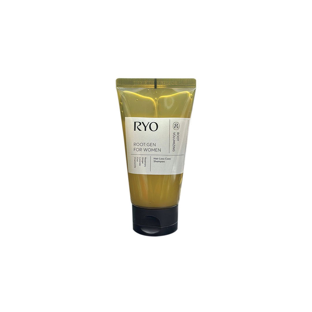 RYO hair care product packaging on a white background. &nbsp;Additionally, the shampoo includes a calming mix of rosemary, ginger, and other botanical extracts with essential oils to nourish and soothe the scalp, promoting an optimal environment for healthy hair growth.
